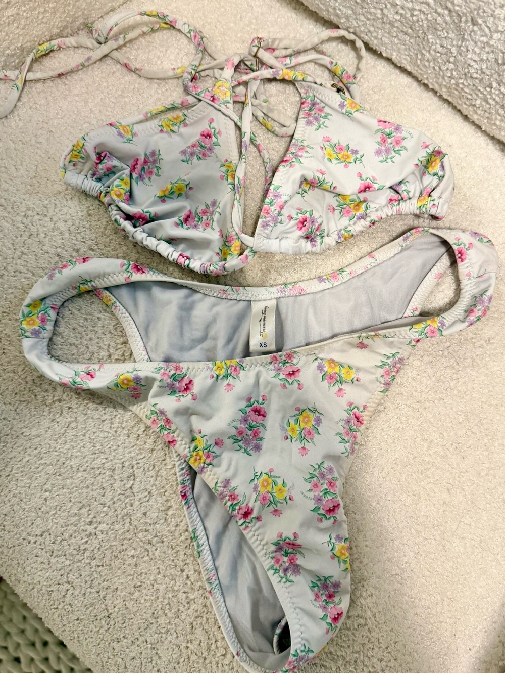 Heavy Manners White Floral Tie Bikini Set
